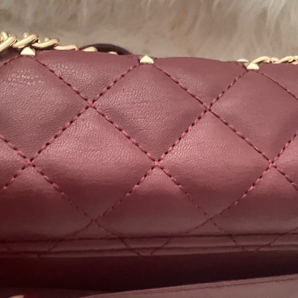 Badgley Mischka Quilted Shoulder Bag Burgundy with Gold Studs - Picture 6 of 14